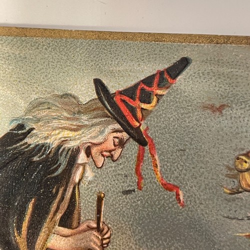 Raphael Tuck Halloween Postcard 1908 Witch Cat Cauldron Bat Devil Skeleton # 160 - Picture 3 of 17