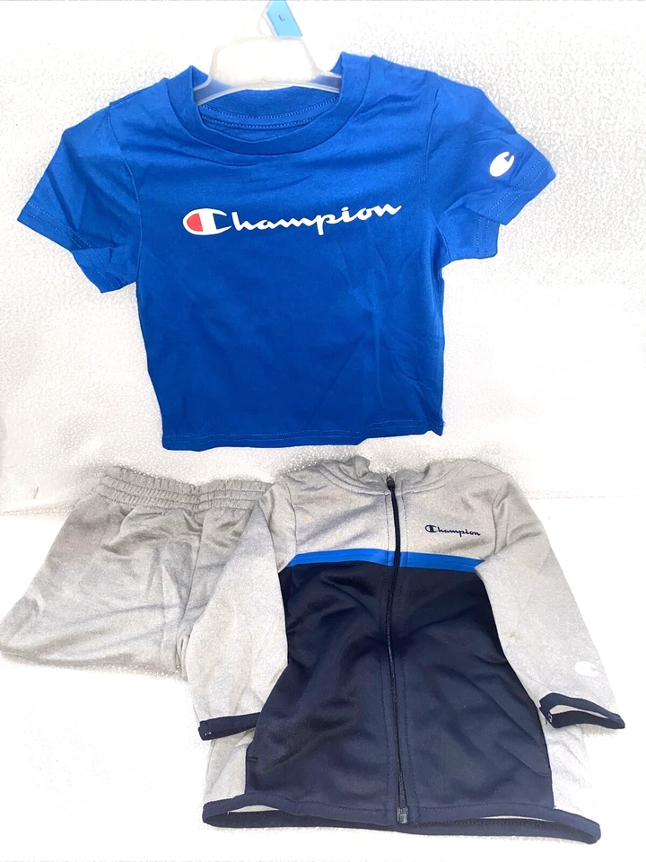 Juego de camiseta, sudadera con capucha y leggings Champion Boy’s 2T gris/azul pesado (3 piezas) Foto 3 de 4
