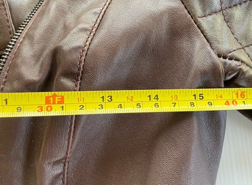 Oasis Brown Leather Jacket Womens XS Biker Lined Quilted Double Breasted Pockets - Picture 9 of 19