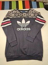 Adidas girls sweatshirt size L 13-14 navy trefoil logo floral print casual