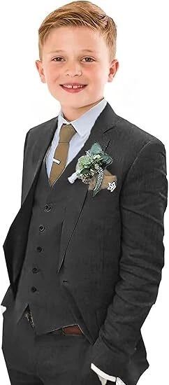 Traje de lino para niños calce ajustado 3 piezas traje de boda de playa de verano conjunto de trajes de lino para niños Foto 4 de 4