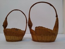 Vintage Nesting Woven Wicker Swan Goose Bird Basket with Handle Lot of 2