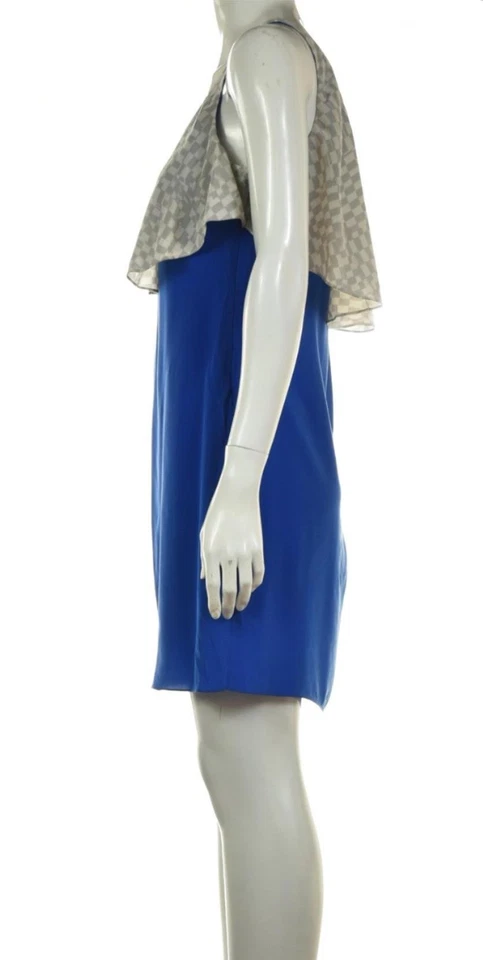 Vestido para mujer Vena Cava talla 4 azul blanco gris funda por encima de la rodilla sin mangas seda Foto 3 de 4