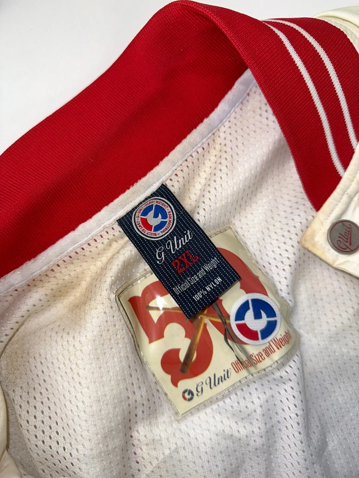 Vintage G Unit Bomber Jacket Mens White Red Snap Button Hip Hop Y2K Size 2XL - Image 3 of 4
