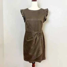 DKNY Women's Size 4 NWOT Toffee Brown Flutter Faux Suede Tulip Sheath Dress