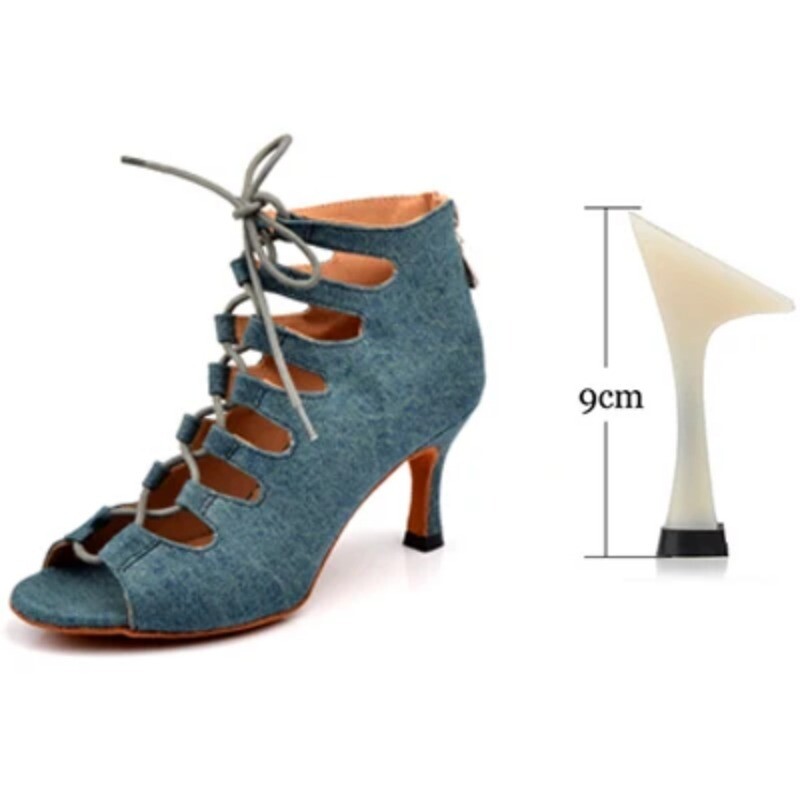 Mujeres Denim Azul Botas de Baile Latina Tacón Alto Rendimiento Baile de Salón Zapatos