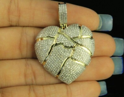 3 Ct Round Cut Simulated Diamond Broken Heart Pendant 14k Yellow Gold Plated