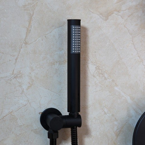 Black 10" Rain Wall Mounted Shower Head Tap W/Arm Mixer Control Valve Faucet Set - Picture 7 of 9