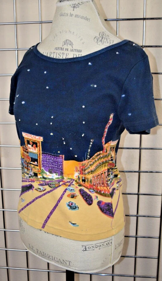 Top de Colección Las Vegas Toma Dos Talla S/M Años 80 City Scape Mirage Siegfried Roy Lentejuelas Foto 3 de 4