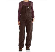 Carhartt Womens 102743 Weathered Duck Wildwood Bib Overalls Brown Size 2XL Tall