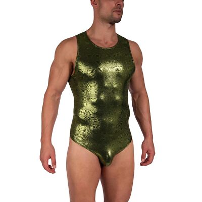 Manstore M2389 String Body Herren Unterwäsche Tanga Einteiler Männeranzug glänzend grün