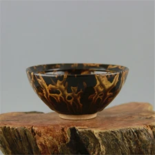 4.6 Inch Chinese Song Jizhou Kiln Tortoise Shell Glaze Porcelain Tea Bowl