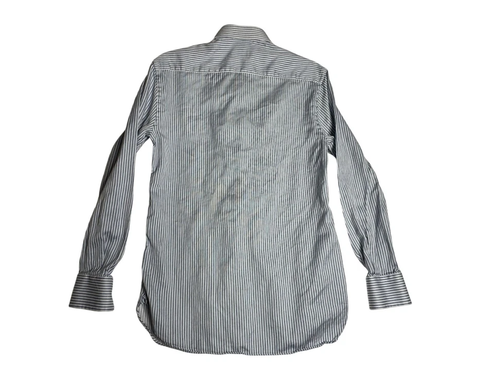 Camisa de vestir a rayas azules con botones Giorgio Armani Italia L/S para hombre 14,5-37 Foto 4 de 4