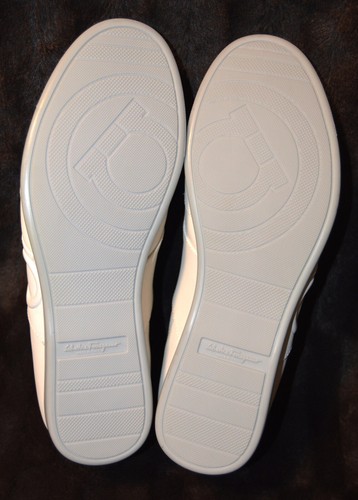 SALVATORE FERRAGAMO GANCINI QUILTED LOGO LEATHER SNEAKERS WHITE Sz 9D $975 - Picture 6 of 13