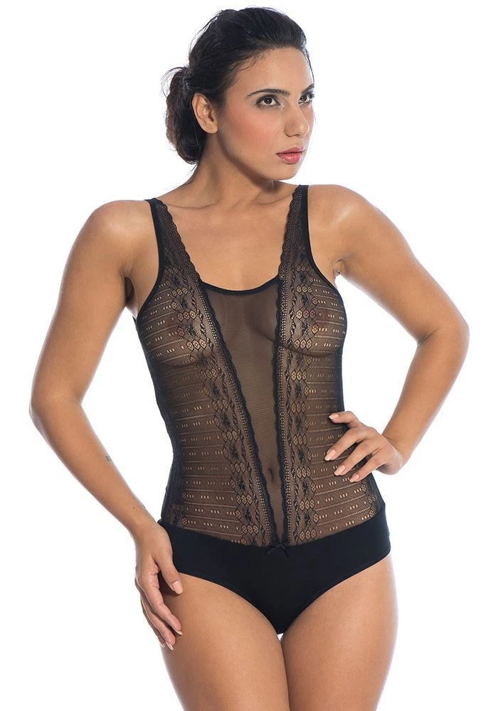 Hot Women Bodysuit Sleeveless Mesh Leotard Lingerie Lace ney Black Body  Suit