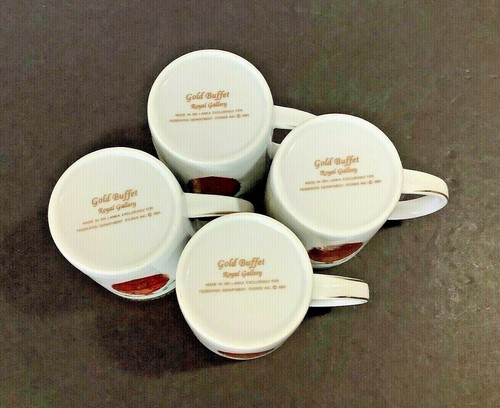 Set of 4 Vintage 1991 Gold Buffet Royal Gallery Red Faberge Egg Coffee Tea Mugs - Picture 5 of 5
