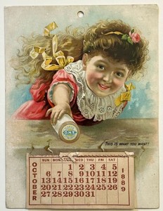 Antique 1889 Advertising Calendar Poster Clark’s O.N.T Spool Cotton RARE Beauty