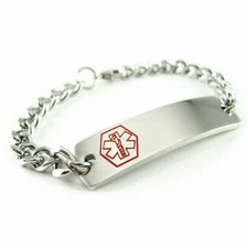 Professional Medical Engraved ID Bracelet Stainless Steel Curb Style Chain 8.5in