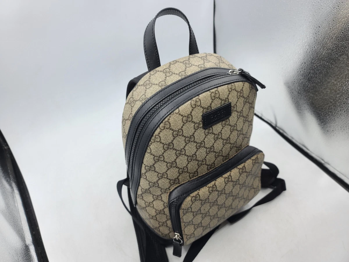 GUCCI GG Supreme Small Backpack Leather Beige Black 429020 -USED