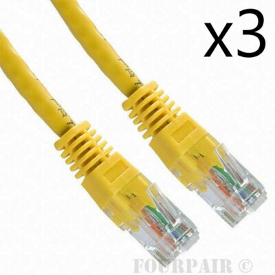 3 Pack Lot - 25ft CAT6 Ethernet Network LAN Router Patch Cable Cord Wire Yellow
