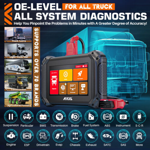 ANCEL V5 HD Heavy Duty Truck OBD2 Diagnostic Tool DPF Regen Diesel Truck Scanner - Picture 3 of 11