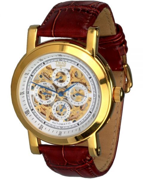 Trias Skeleton Accapella III Automatic Watch Date Weekday Men's Leather Band