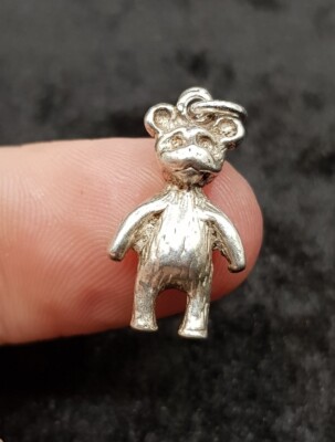 Vintage 925 Sterling Silber Olde Worlde Design Teddybär Anhänger Charm. 