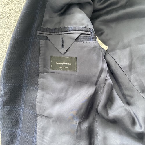 Ermen. Zegna Blazer Trofeo Silk, Wool 44R Blue Windowpane Italy Saks 5th FLAWS - Picture 17 of 24