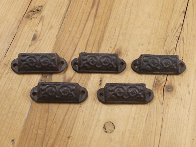 #ad 5 Cast Iron Brown Ornate Pulls Drawer Cabinet Bin Handles Rustic Vintage Brown $20.99