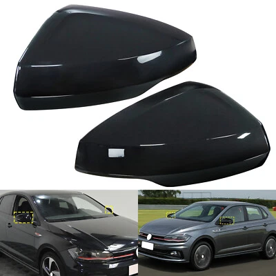 Left+Right Wing Mirror Cover Caps Casing Gloss Black For VW Polo MK6 Hatch 2017+ - Image 1 of 4