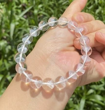 White Phantom Ghost Pyramid Garden Quartz Reiki Healing Crystal Bracelet 10mm