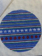 Handpainted Needlepoint canvas,18 mono Zweigart, Blue round ornament