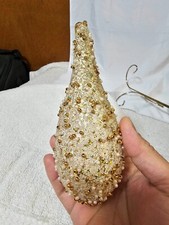 Vtg Pear Fruit Shaped Composite w/ Beads Sparkling Christmas Ornament Large 6.5"