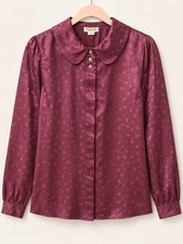Talbots 100% Silk Peter Pan Collar Leaf Jacqu...