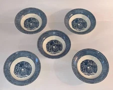 Currier and Ives  5 1/2” Dessert / Fruit Bowls, “Children On Fence” (Lot of 5)