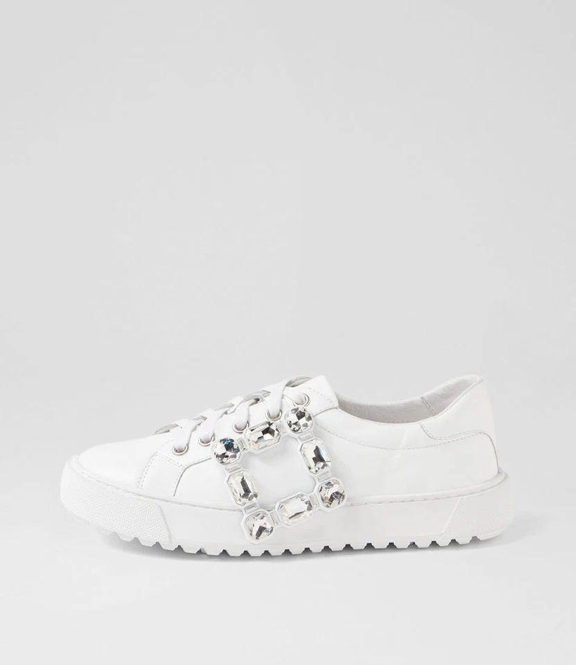 New Django & Juliette Tamir White Leather Sneakers Womens Shoes Casual