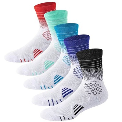 5 Packs Men's Sport socks Crew Athletic Socks Running Calf Socks Gradient Color
