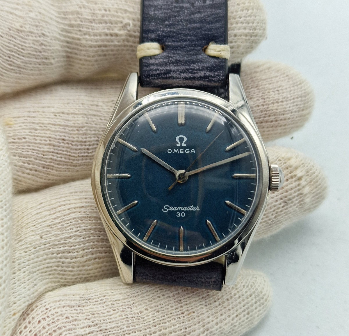 1950 OMEGA SEAMASTER 30 CAL:283 DARK BLUE DIAL MANUAL WIND MAN'S WATCH / X043 image 2
