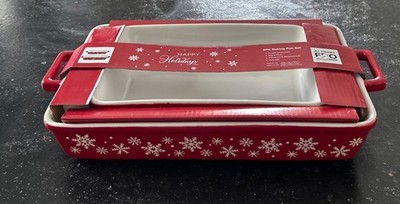 2 Pc Ceramic Bakeware Set(Red & White Snowflake) New Never Opened