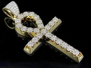Authentic 3Ct Round Cut Moissanite Ankh Cross Pendant 14K Yellow Gold Plated