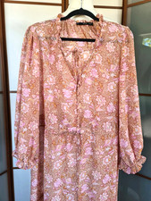 Mango maxi dress lightweight beech cover up frills coral floral 12 14