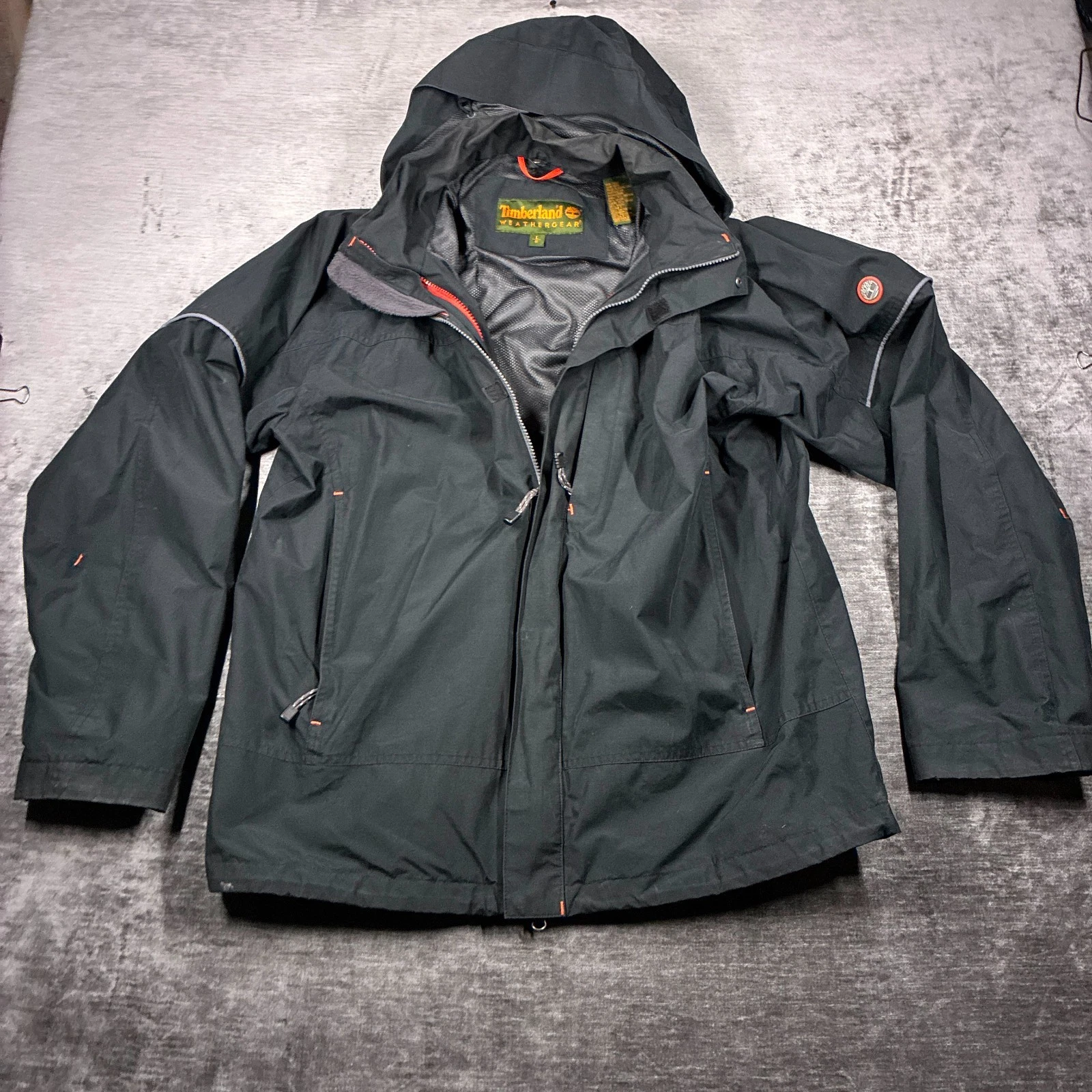Timberland Weathergear Jacket Mens Large Black Hooded Outdoor Coat
