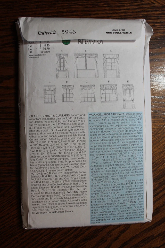 Butterick 5946 Pattern Window Curtains Valance Home Decor Uncut - Image 2 of 3