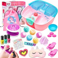 Kids Spa Day Kit with Foot Spa, Nail Dryer Bath Bombs - Music Foot Soak Tub ...