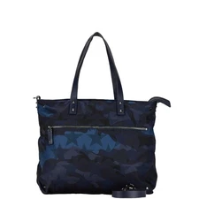 Valentino Studded Camouflage Motif Tote Bag Shoulder Navy Blue Multicolor Nylon 