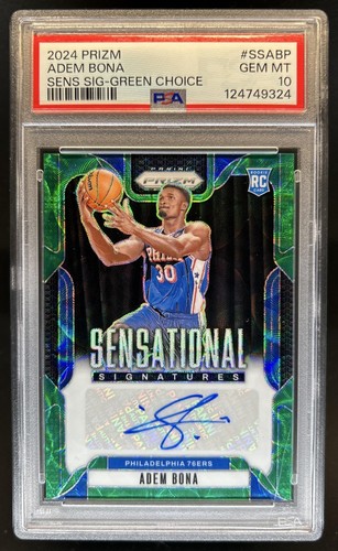 2024-25 Prizm Adem Bona Sensational Signatures RC Choice Green Auto #/8 PSA 10