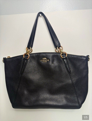 Coach Kelsey Small Black Pebbled Satchel Top Handle Bag Gold Hardware