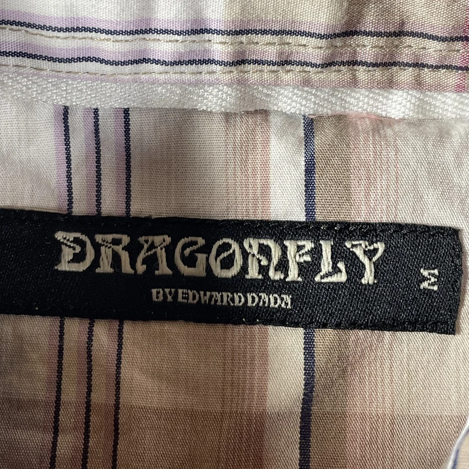 Camisa Dragonfly Rock n Soul Para Hombres Pequeña Beige A Cuadros Gato Occidental Bordada Foto 4 de 4