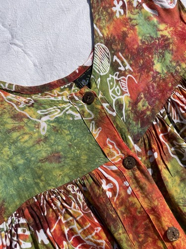 Vintage 90s Size M 10-12 Orange Tie Dye Tasseled Boho Summer Dress Batik - Picture 4 of 13