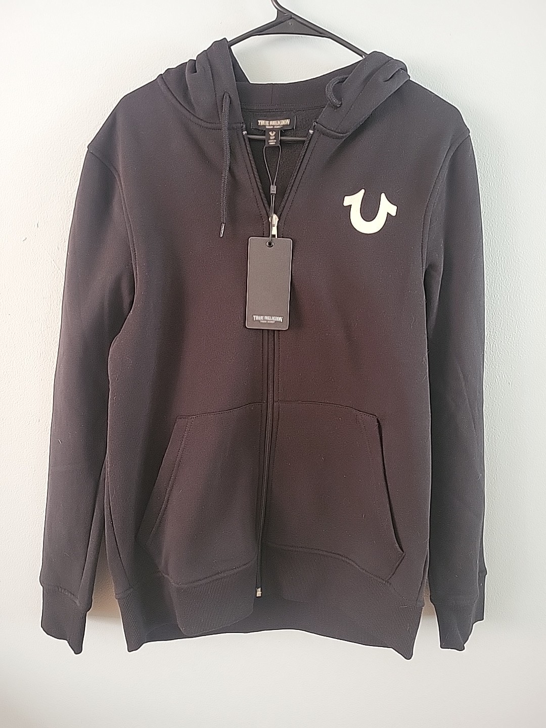 True Religion Jacket Mens Small S Black Overlap Buddha Zip Hoodie Sweatshirt NEW